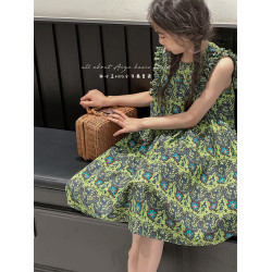 韓國童裝夏裝女童碎花連衣裙兒童無袖裙子2025新款夏天女孩公主裙