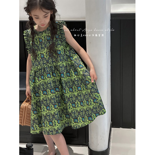 韓國童裝夏裝女童碎花連衣裙兒童無袖裙子2025新款夏天女孩公主裙