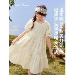 【特價】女童短袖連衣裙2026夏季女孩寬鬆薄款透氣兒童花邊公主裙