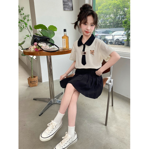 女童夏裝連衣裙2025新款洋氣女孩夏季Polo衫兒童學院風百褶裙套裝