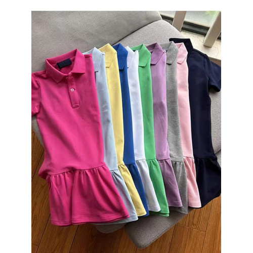 寶媽福利~女童珠地棉POLO翻領短袖荷葉連衣裙 柔軟親膚