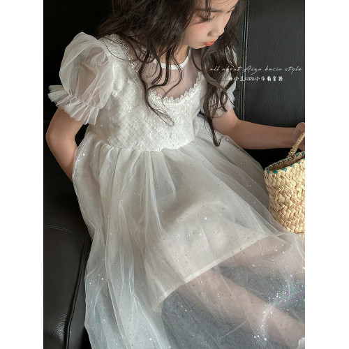 女童連衣裙兒童公主裙夏季新款2025洋氣裙子女孩禮服花童紗裙夏裝