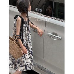 韓國童裝女童水墨畫吊帶裙兒童夏裝連衣裙2025新款無袖背心裙子薄