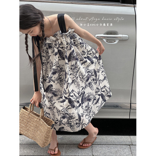 韓國童裝女童水墨畫吊帶裙兒童夏裝連衣裙2025新款無袖背心裙子薄