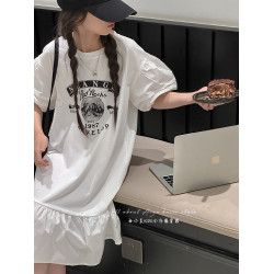 韓國女童夏季連衣裙2025新款兒童短袖裙子女孩魚尾裙大童A字裙薄