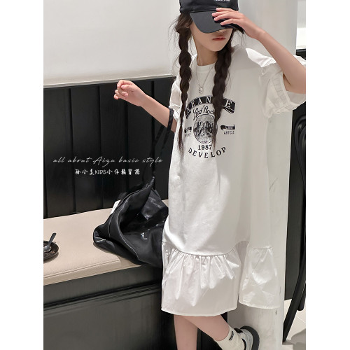 韓國女童夏季連衣裙2025新款兒童短袖裙子女孩魚尾裙大童A字裙薄