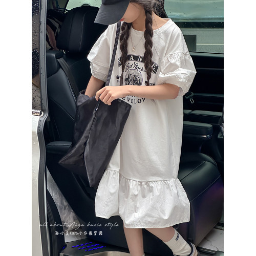 韓國女童夏季連衣裙2025新款兒童短袖裙子女孩魚尾裙大童A字裙薄