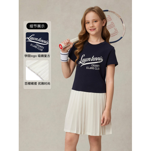 【雲柔棉】eland kids衣戀童裝女童連衣裙2025年夏學院風百褶裙子