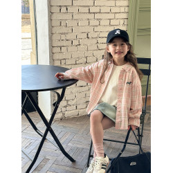 兒童洋氣粉色格子襯衫春秋裝新款中大童上衣女童春裝韓版休閒外套
