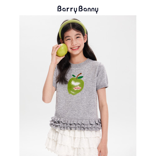 BarryBanny女童T恤2025夏季新款兒童女孩圓領上衣休閒蘋果短袖