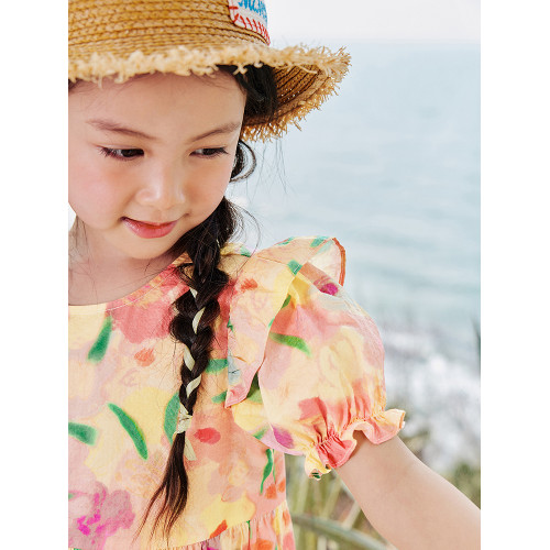【純棉】迷你巴拉巴拉女童連衣裙洋氣裙子夏季新款泡泡袖兒童時髦