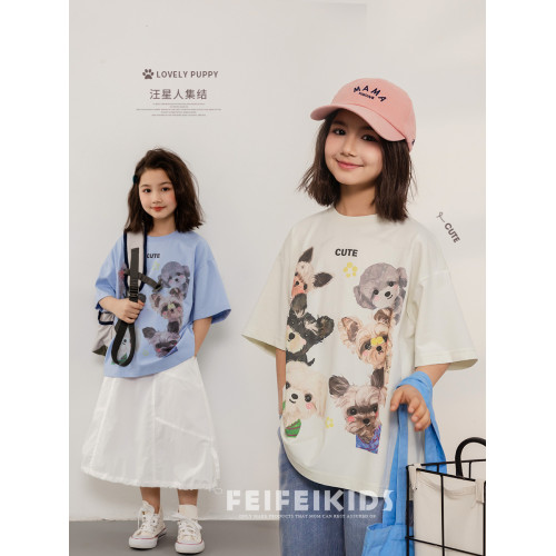 女童短袖T恤2025夏季新款兒童動物大印花柔軟透氣寬松百搭潮酷T恤
