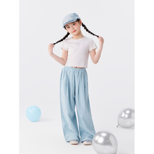 左西女童濶腿褲夏季涼感輕薄透氣防蚊褲2025新款兒童洋氣甜美褲子