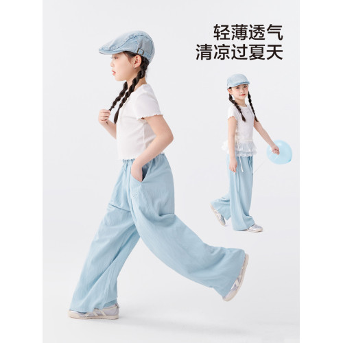 左西女童濶腿褲夏季涼感輕薄透氣防蚊褲2025新款兒童洋氣甜美褲子