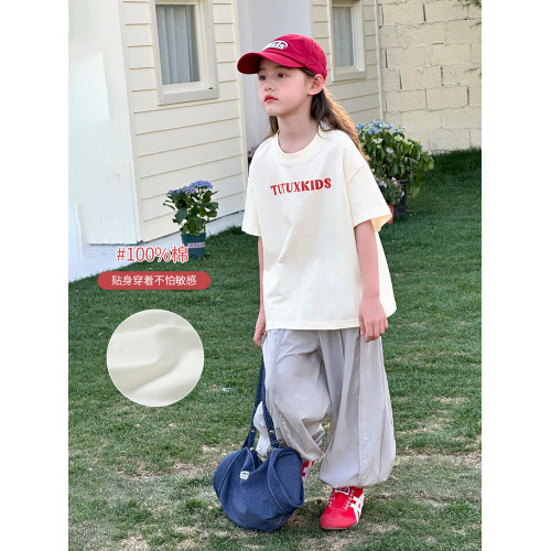 圖圖小象童裝女童短袖夏季2026新款純棉T恤兒童親子裝半袖薄上衣