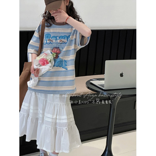 孫小美kids 復古美式條紋女童短袖T恤兒童夏裝上衣2025新款韓系潮
