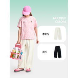安奈兒童裝女童褲子2025夏新款運動休閒時尚透氣彈力純色長褲