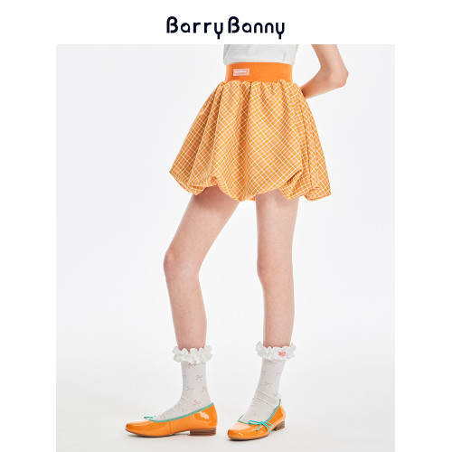 BarryBanny女童格子花苞裙2025夏季新款兒童高腰顯瘦百搭半身裙