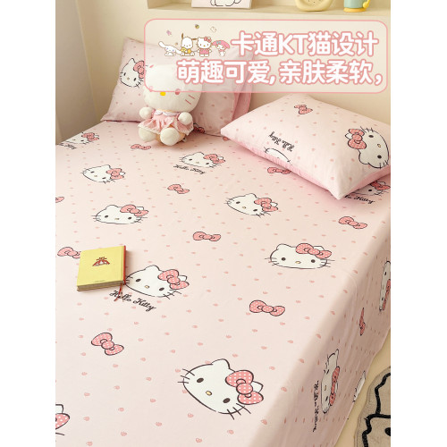 KT貓A類100精梳全棉床單單件床罩純棉兒童卡通少女心宿舍單人被單