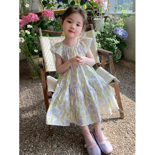 女童連衣裙夏季2025新款兒童小飛袖裙子洋氣小女孩夏裝時髦公主裙