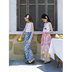 野柿童裝【花間影】女童褲子夏薄款兒童防蚊褲中大童甜美濶腿褲