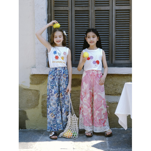 野柿童裝【花間影】女童褲子夏薄款兒童防蚊褲中大童甜美濶腿褲 野柿童裝【花間影】女童褲子夏薄款兒童防蚊褲中大童甜美濶腿褲