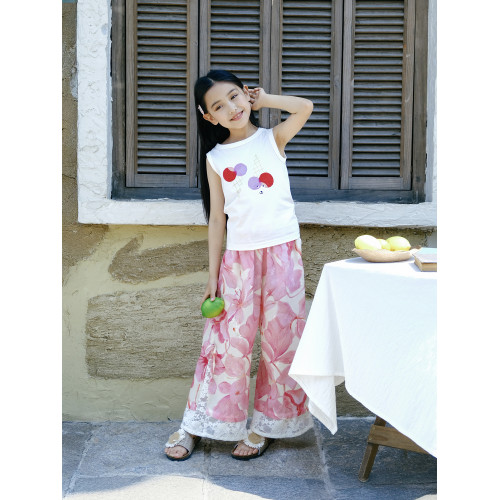 野柿童裝【花間影】女童褲子夏薄款兒童防蚊褲中大童甜美濶腿褲 野柿童裝【花間影】女童褲子夏薄款兒童防蚊褲中大童甜美濶腿褲