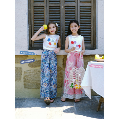 野柿童裝【花間影】女童褲子夏薄款兒童防蚊褲中大童甜美濶腿褲 野柿童裝【花間影】女童褲子夏薄款兒童防蚊褲中大童甜美濶腿褲