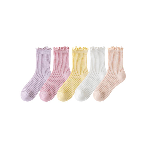 女大童洋氣純色中筒襪小腿襪夏季新款木耳邊透氣百搭襪子