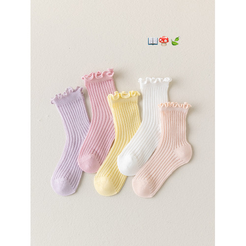 女大童洋氣純色中筒襪小腿襪夏季新款木耳邊透氣百搭襪子