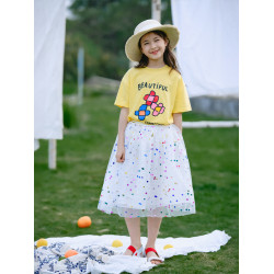 野柿童裝【花花市集】女童短袖t恤夏季兒童寬鬆印花上衣大童半袖