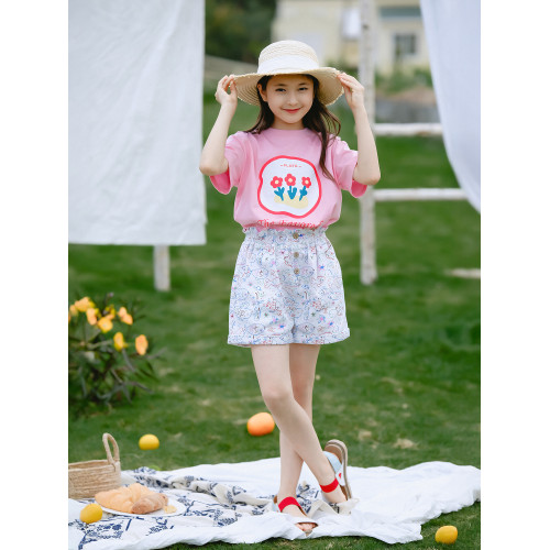 野柿童裝【花花市集】女童短袖t恤夏季兒童寬鬆印花上衣大童半袖