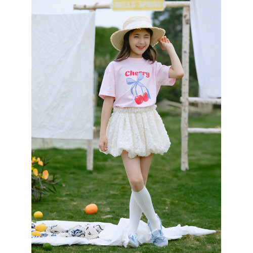 野柿童裝【花花市集】女童短袖t恤夏季兒童寬鬆印花上衣大童半袖