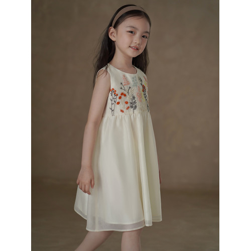 哈齒童裝夏季兒童重工刺綉連衣裙女童背心裙甜美度假中長裙女孩