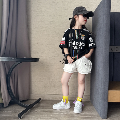 女童夏裝短袖T恤白色大兒童夏季字母體恤9女孩薄款潮酷街舞上衣服