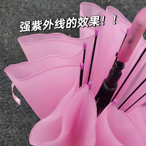 遇光變色雨繖磨砂透明長柄繖變紫粉色小清新加加大加厚自動氣質紫