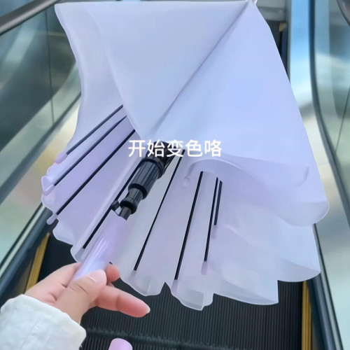 遇光變色雨繖磨砂透明長柄繖變紫粉色小清新加加大加厚自動氣質紫