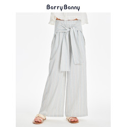 BarryBanny女童條紋濶腿褲夏季2025新款中大兒童薄款寬松直筒褲子