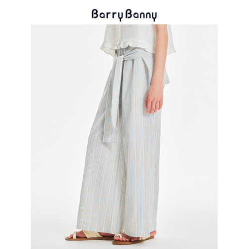 BarryBanny女童條紋濶腿褲夏季2025新款中大兒童薄款寬松直筒褲子