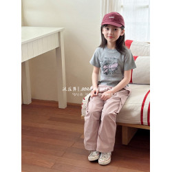 波拉韓女童短袖t恤純棉夏季2025新款洋氣上衣女孩夏裝兒童半袖短t
