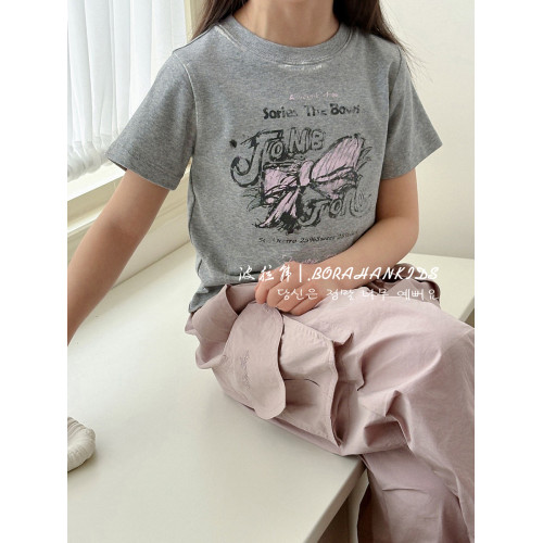 波拉韓女童短袖t恤純棉夏季2025新款洋氣上衣女孩夏裝兒童半袖短t