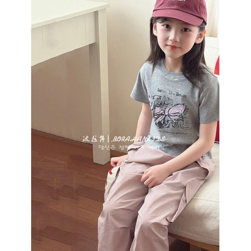 波拉韓女童短袖t恤純棉夏季2025新款洋氣上衣女孩夏裝兒童半袖短t