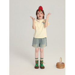 布丁哈魯童裝夏裝女童洋氣短袖2026夏季新款兒童百搭卡通印花T恤