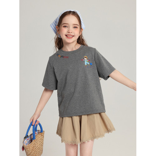 布丁哈魯童裝夏裝女童洋氣短袖2026夏季新款兒童百搭卡通印花T恤