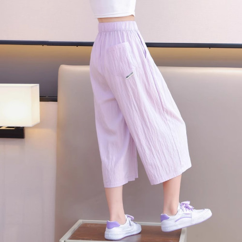 女童七分褲夏季薄款2025新款兒童山本短褲大童夏裝褲子冰絲濶腿褲