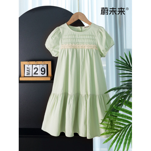 蔚未來女童連衣裙夏季2025新款兒童洋氣純棉裙子女大童花邊A字裙
