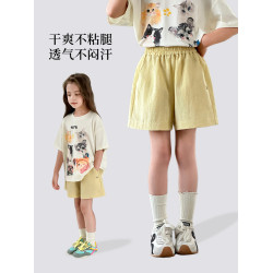 圖圖小象童裝短褲女童2026新款輕薄透氣中大童亞麻冰絲涼感短褲子