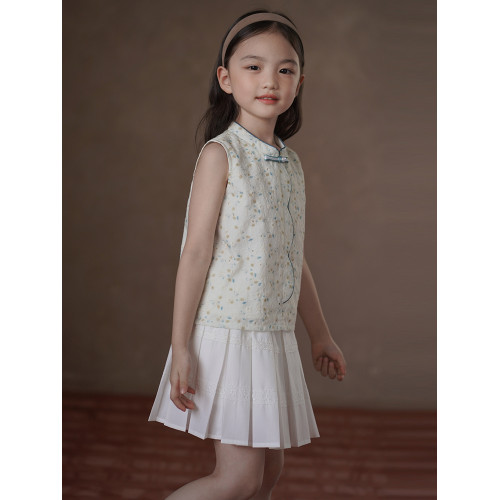 哈齒童裝25夏季新款兒童背心旗袍領新中式上衣女童無袖襯衫中大童