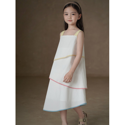 哈齒童裝夏季兒童連衣裙親膚全棉女童吊帶裙女孩長款蛋糕裙度假風