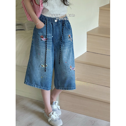 女童牛仔褲2025新款童裝兒童夏季褲子女孩洋氣濶腿褲7分褲直筒褲